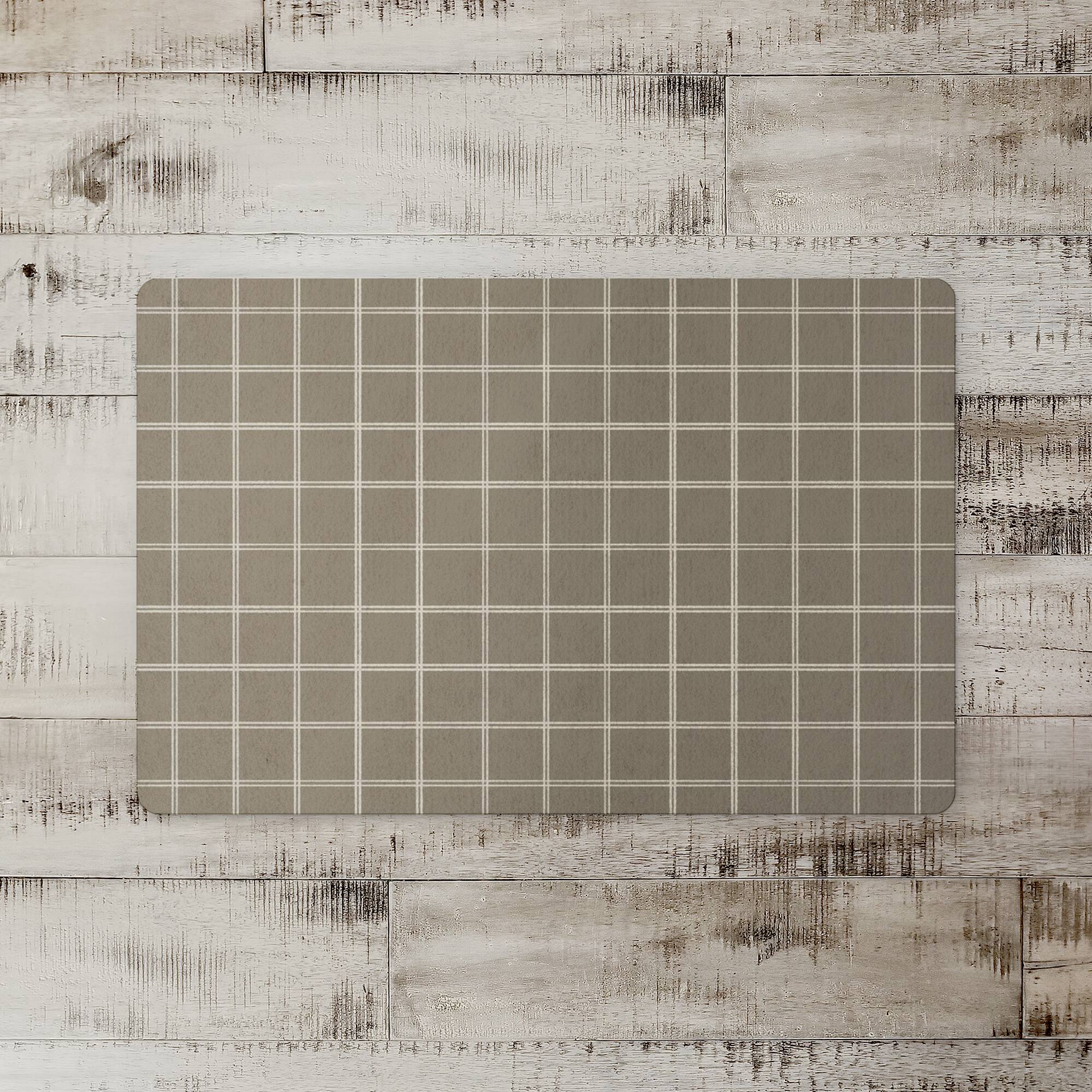 Taupe & White Check Floor Mat